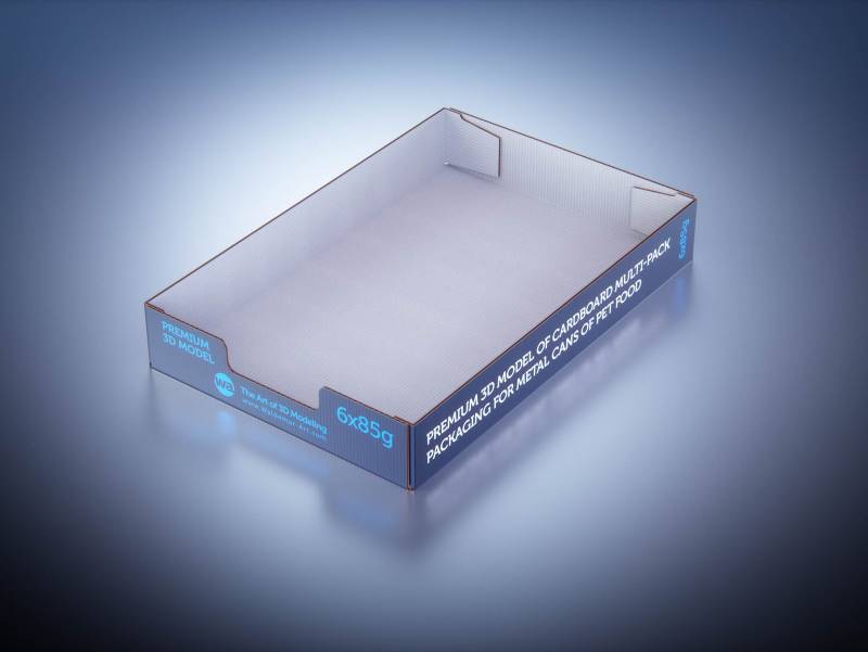 Premium 3D model of cardboard multi-pack packaging for 6x85g metal cans of pet food