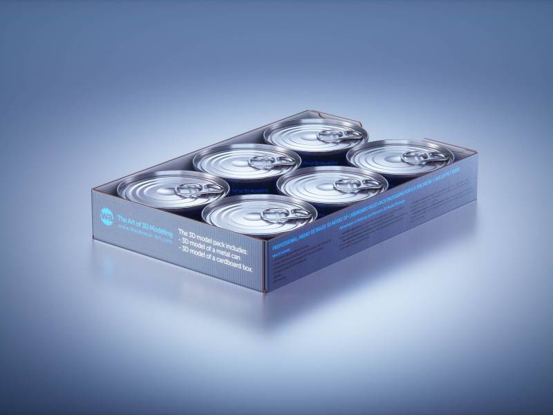 Premium 3D model of cardboard multi-pack packaging for 6x85g metal cans of pet food