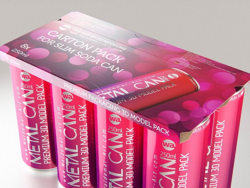 8x250ml Slim Soda Can Carton Pack 3D model