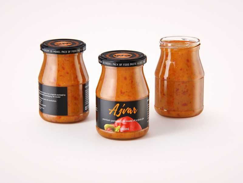 Ajvar Glass Jar 340ml packaging 3D model