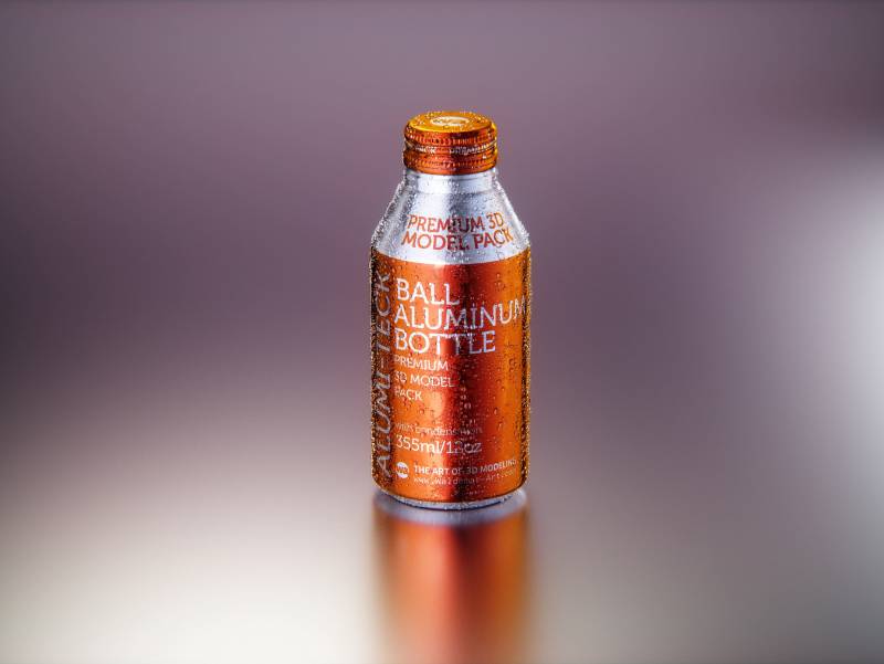 Premium Packaging 3D model of Alumi-tek Aluminum Bottle 355ml (12oz) with water droplets and a frost