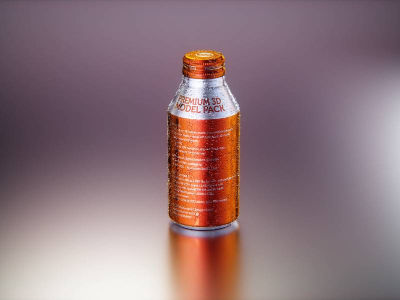 Premium Packaging 3D model of Alumi-tek Aluminum Bottle 355ml (12oz) with water droplets and a frost