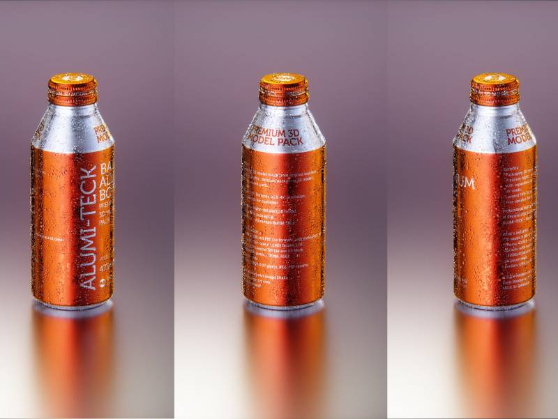Premium Packaging 3D model of Alumi-tek Aluminum Bottle 473ml (16oz) with water droplets and a frost