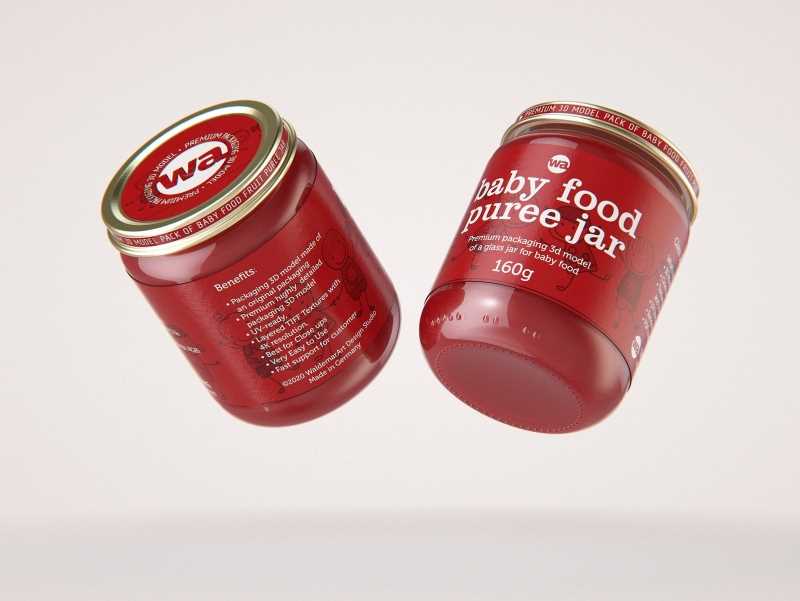 Baby Food Glass Jar 3D model 160g