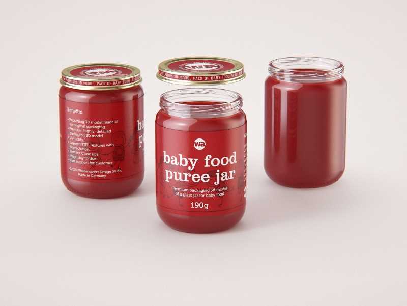 Baby Food Fruit Puree Glass Jar 3D model 190g