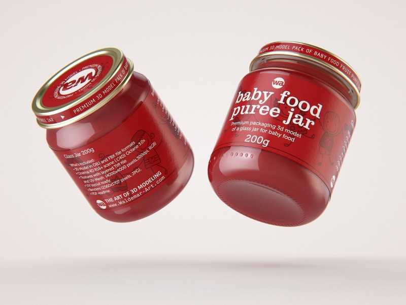 Packaging 3D model of Baby Food Glass Jar 200g