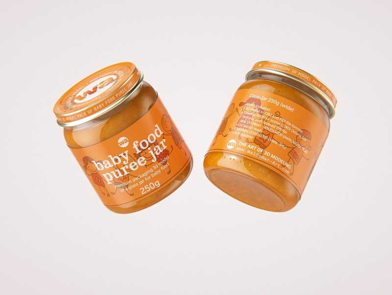 Baby food puree glass jar 250g wide packaging 3d model