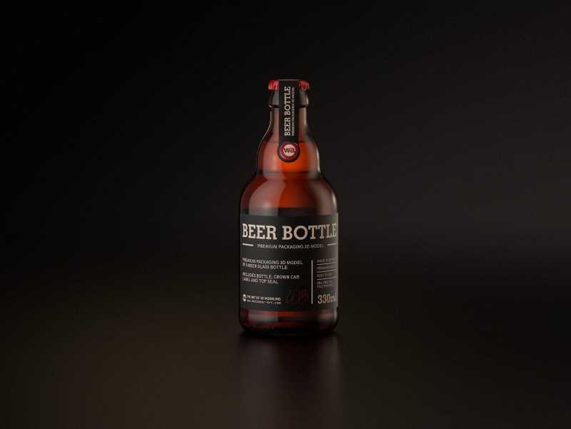 STEINIE Beer Glass Bottle 330ml with crown cork and labels packaging 3d model pak