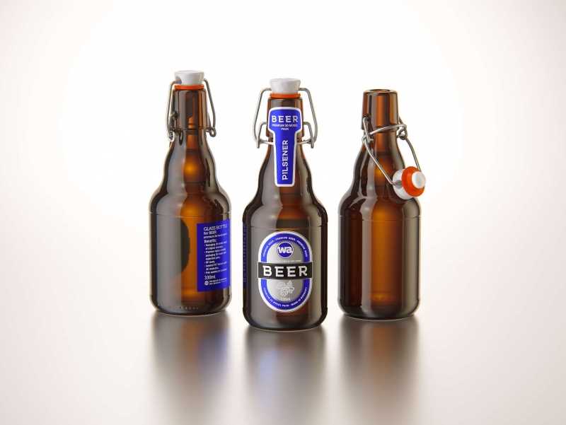 Beer glass bottle 330ml 3d model with Swing Top closure
