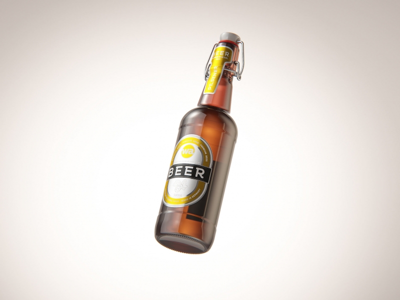 Beer glass bottle 500ml with Swing Top closure packaging 3D model