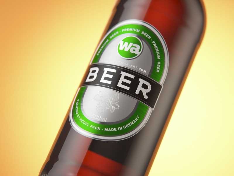 Packaging 3D model of a Beer Brown Glass Bottle 500ml (long neck) with Crown cork and label
