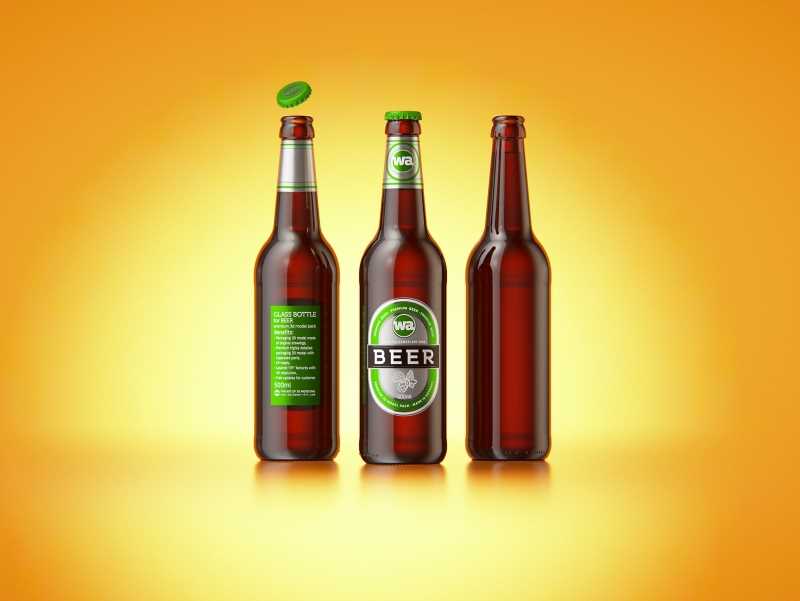 Packaging 3D model of a Beer Brown Glass Bottle 500ml (long neck) with Crown cork and label