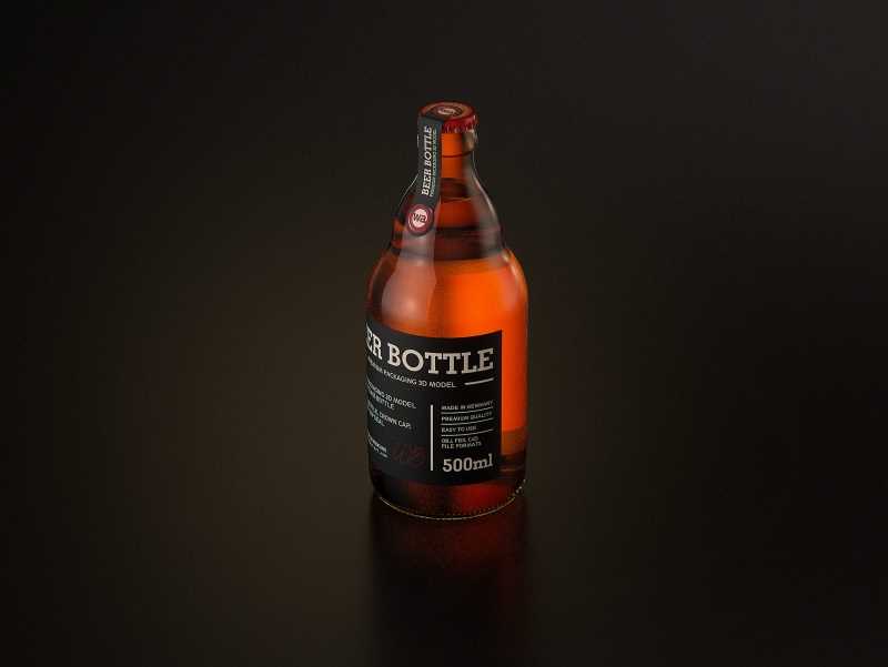 STEINIE Beer Glass Bottle 500ml 3d model with crown cork and labels