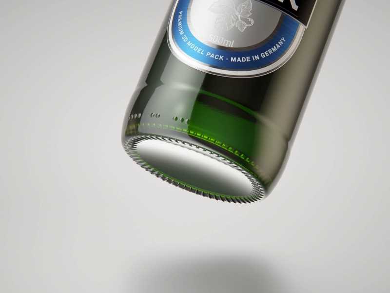 Standard Beer Bottle 3D model NRW 500ml with Crown cork and labels