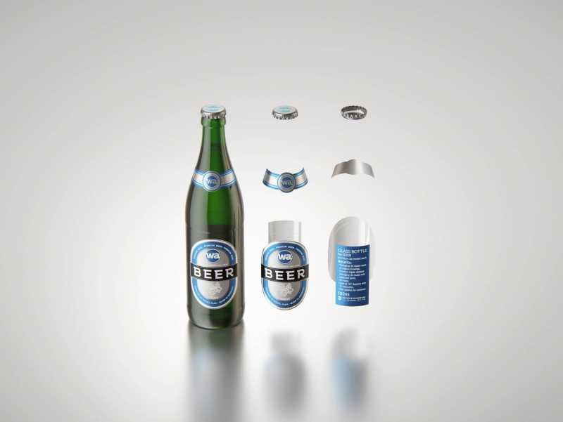 Standard Beer Bottle 3D model NRW 500ml with Crown cork and labels