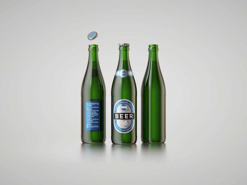 Standard Beer Bottle 3D model NRW 500ml with Crown cork and labels