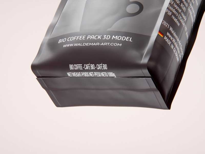 Bio Coffee beans Plastic Bag 1000g (1KG) packaging 3d model