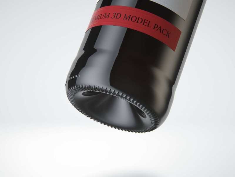 3D model of the Bordeaux Wine Standard Bottle 1000ml with Screw Cap and glass of wine