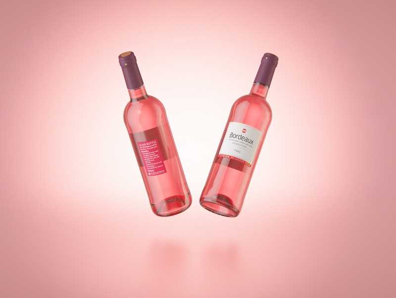 3D model of the Bordeaux Wine Standard Bottle 750ml with cork and glass of wine
