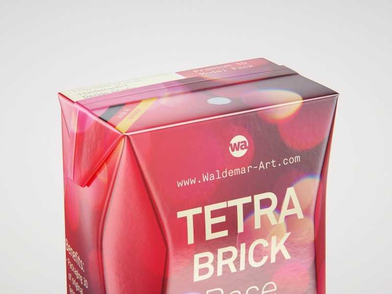 Tetra Pack Brick Base Crystal 250ml Premium packaging 3d model with a straw