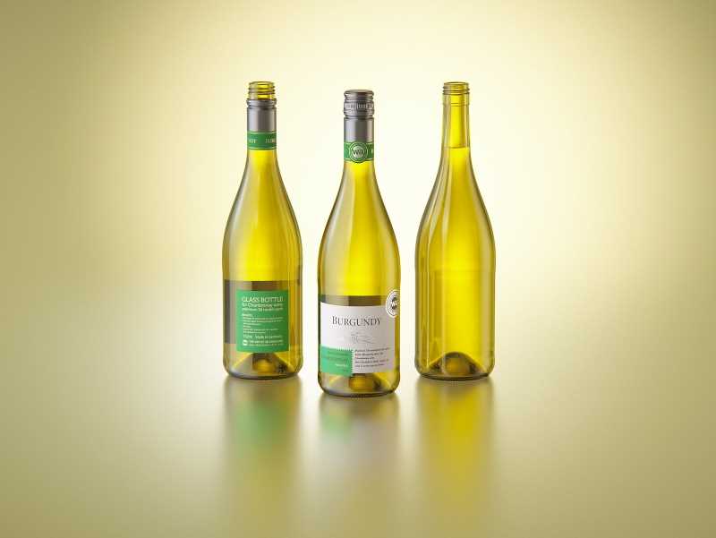 Wine bottle 3D model of Burgundy 750ml for Chardonnay with screw cap and a glass of wine
