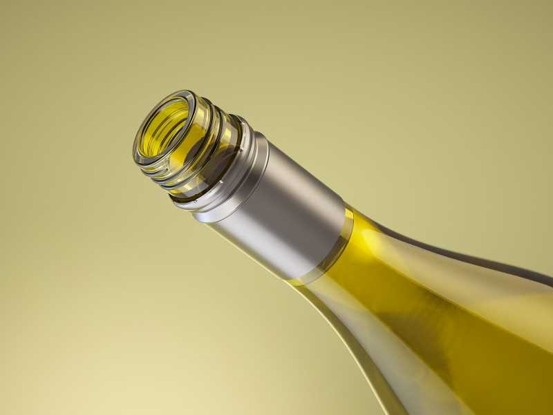 Wine bottle 3D model of Burgundy 750ml for Chardonnay with screw cap and a glass of wine