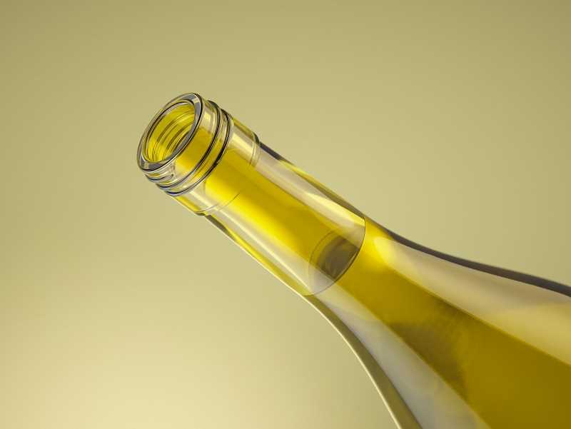 Wine bottle 3D model of Burgundy 750ml for Chardonnay with screw cap and a glass of wine