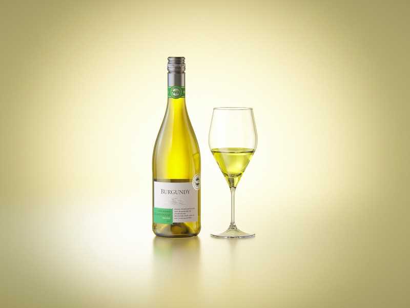 Wine bottle 3D model of Burgundy 750ml for Chardonnay with screw cap and a glass of wine