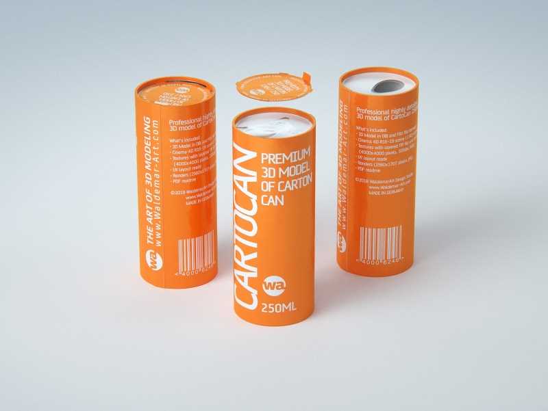 Packaging 3D model of carton can Cartocan 250ml