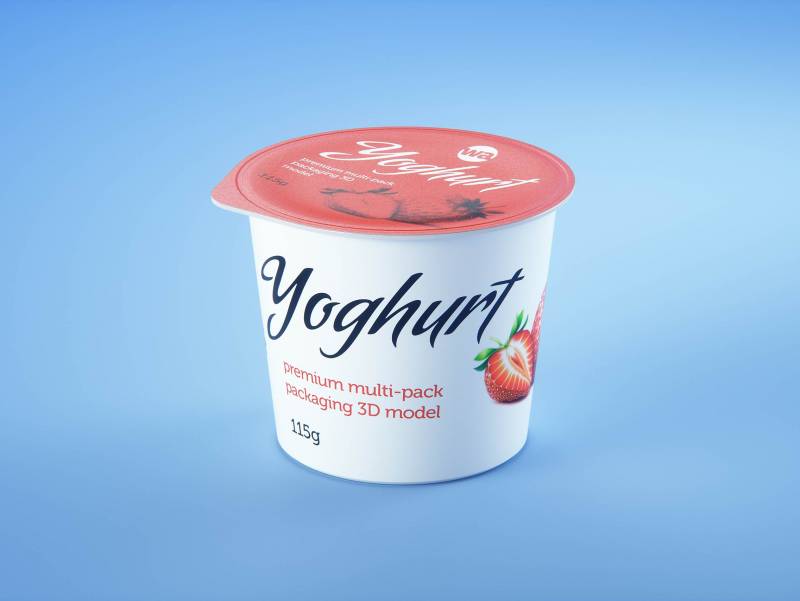 Carton multi-pack packaging for 4x115g plastic cups of yoghurt - premium 3D model