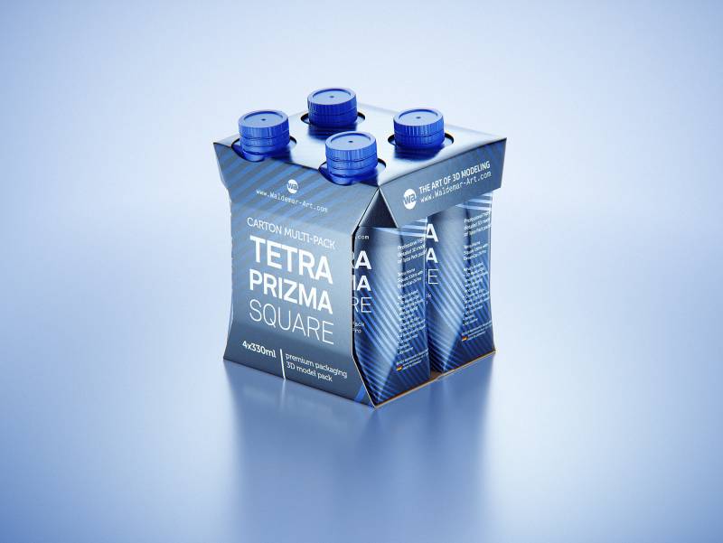 Carton multi-pack packaging for 4x330ml Tetra Prizma Square premium 3D model 