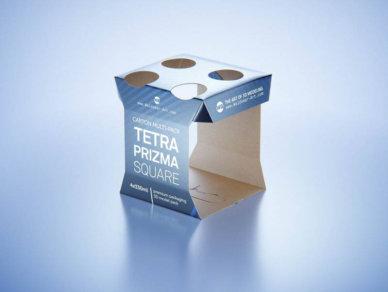 Carton multi-pack packaging for 4x330ml Tetra Prizma Square premium 3D model 