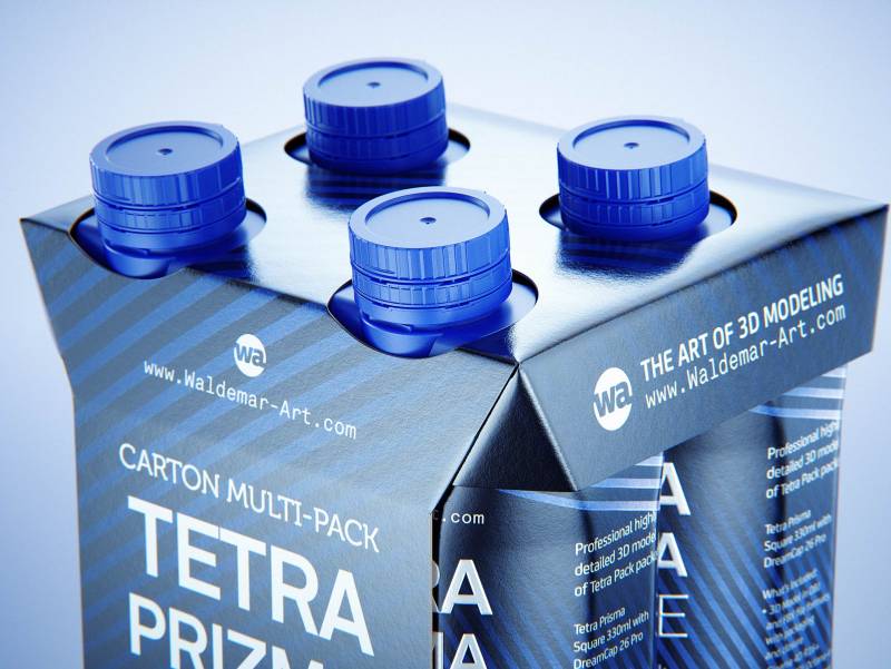 Carton multi-pack packaging for 4x330ml Tetra Prizma Square premium 3D model 