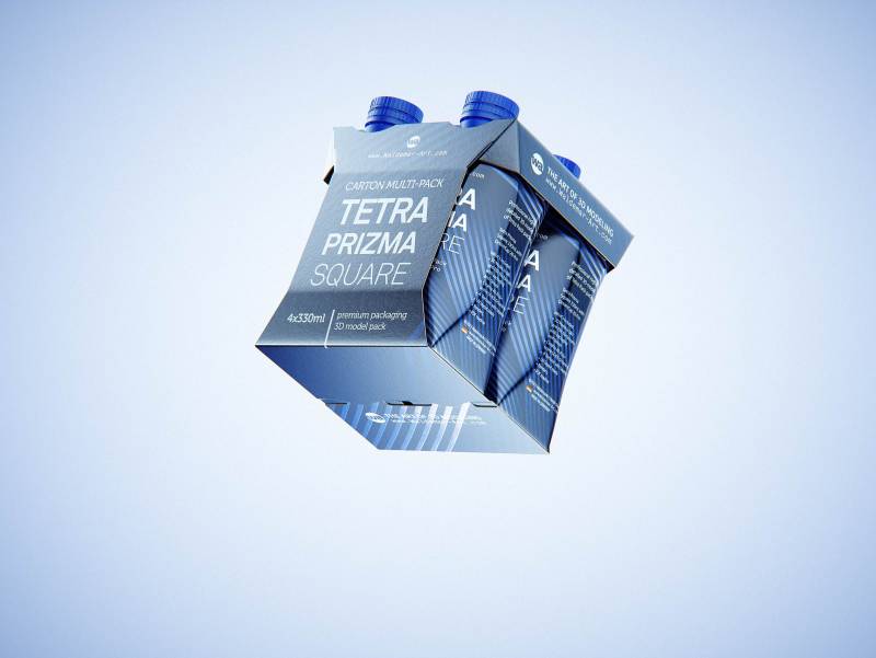 Carton multi-pack packaging for 4x330ml Tetra Prizma Square premium 3D model 