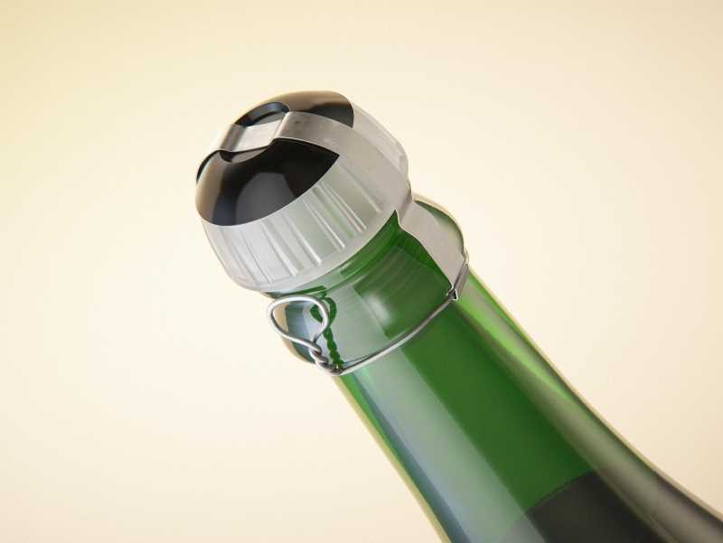 Champagne glass bottle 750ml 3d model for sparkling wine, with foil, labels, plastic cork and glass of wine
