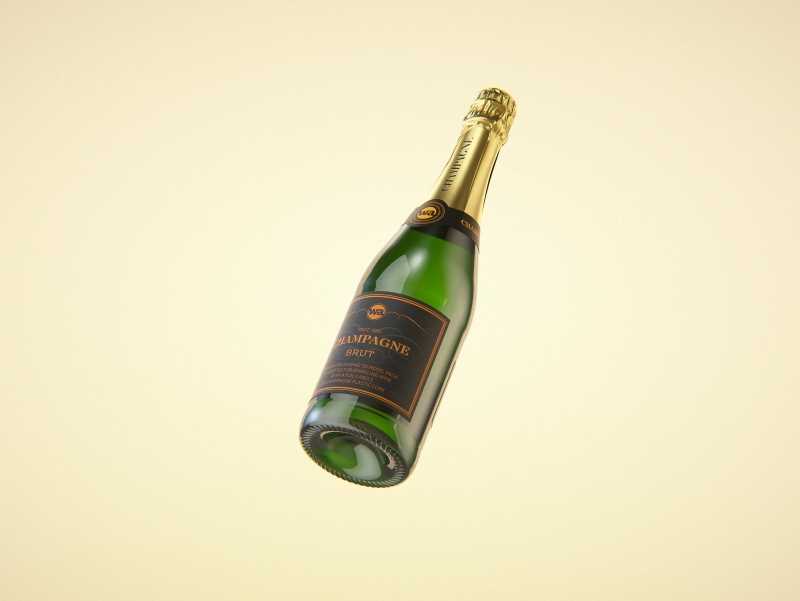 Champagne glass bottle 750ml 3d model for sparkling wine, with foil, labels, plastic cork and glass of wine