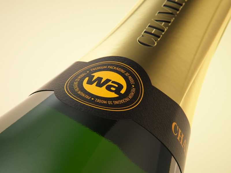 Champagne glass bottle 750ml 3d model for sparkling wine, with foil, labels, plastic cork and glass of wine