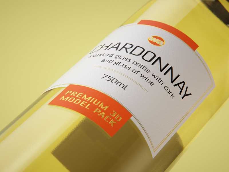 3D model of a Chardonnay glass bottle 750ml with cork