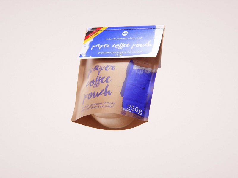 Coffee Paper Pouch 250g with stitches and a label premium packaging 3d model