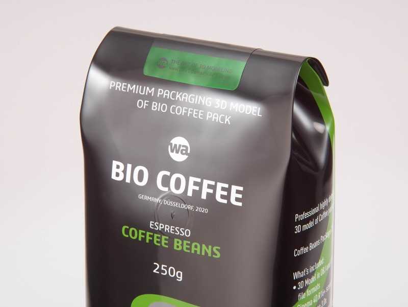 Plastic Coffee Bag with a Tab 250g packaging 3D model 