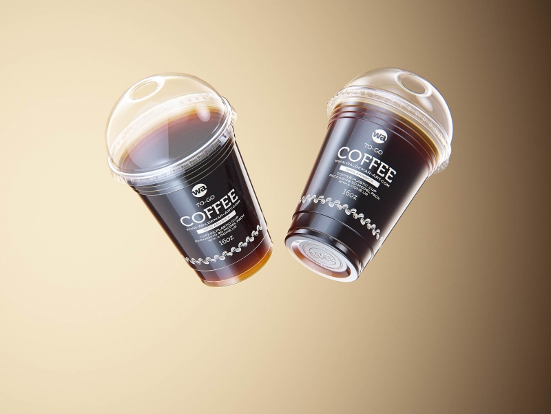 Cold Coffee To-Go - Plastic Cups with DOME lids 3D model pack (24oz, 16oz, 12oz)