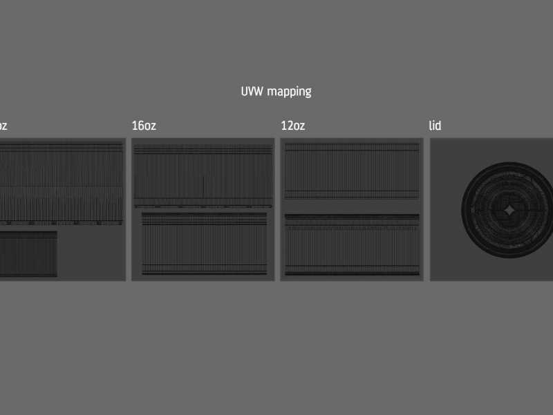 Coffee To-Go - Group of Plastic Cups with Flat lids 3D model pack (24oz, 16oz, 12oz)
