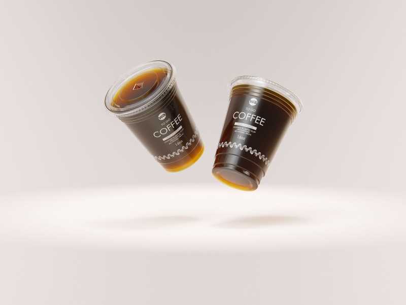 Coffee To-Go - Group of Plastic Cups with Flat lids 3D model pack (24oz, 16oz, 12oz)