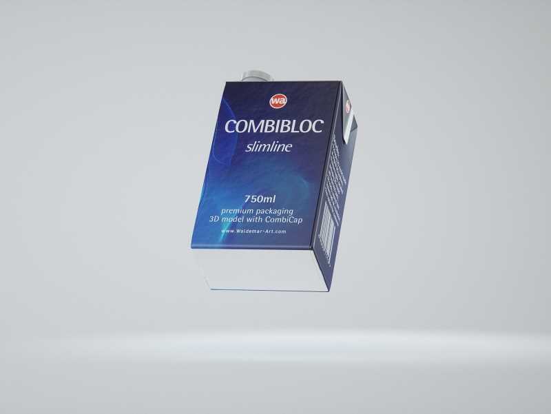 Packaging 3D model of the SIG Combibloc Slimline 750ml with tethered cap CombiCap