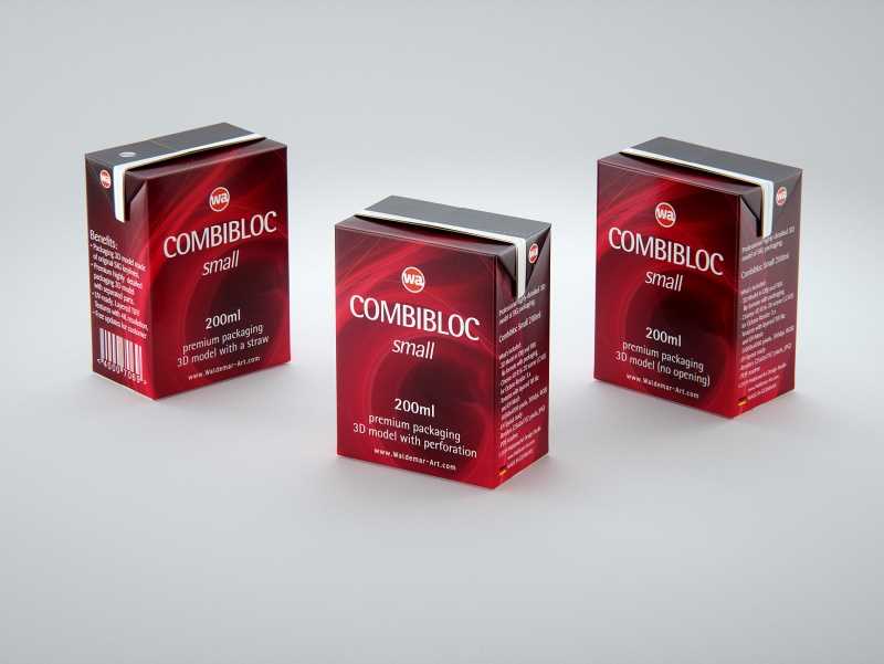 SIG CombiBloc Small 200ml with perforation and a straw hole packaging 3D model pak
