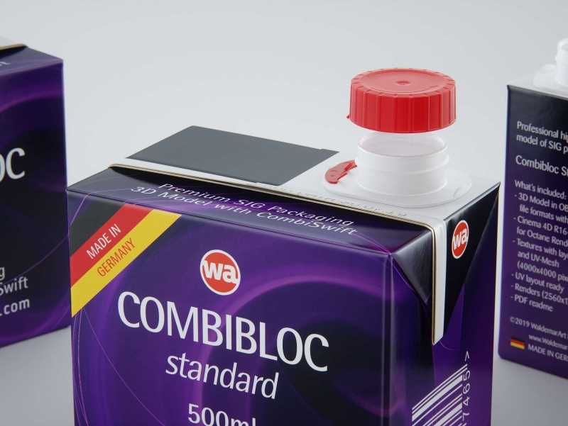 SIG Combibloc Standard 500ml packaging 3d model with CombiSwift closure
