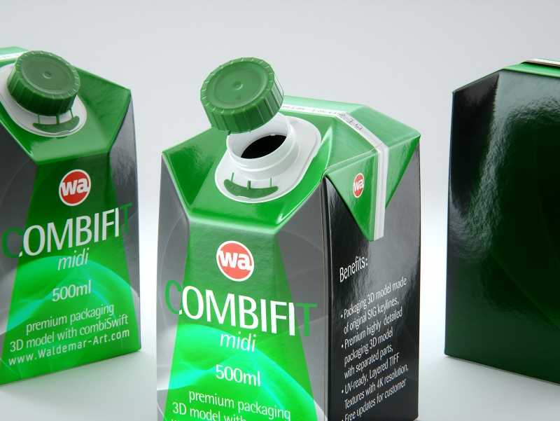 SIG combiFit Midi 500ml with combiSwift closure packaging 3D model