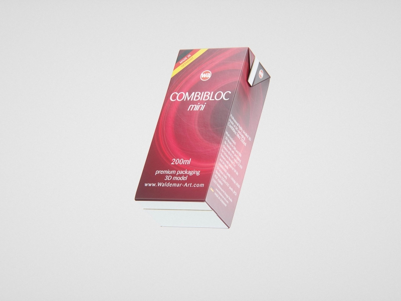 SIG Combibloc Mini 200ml carton packaging 3d model with a straw hole