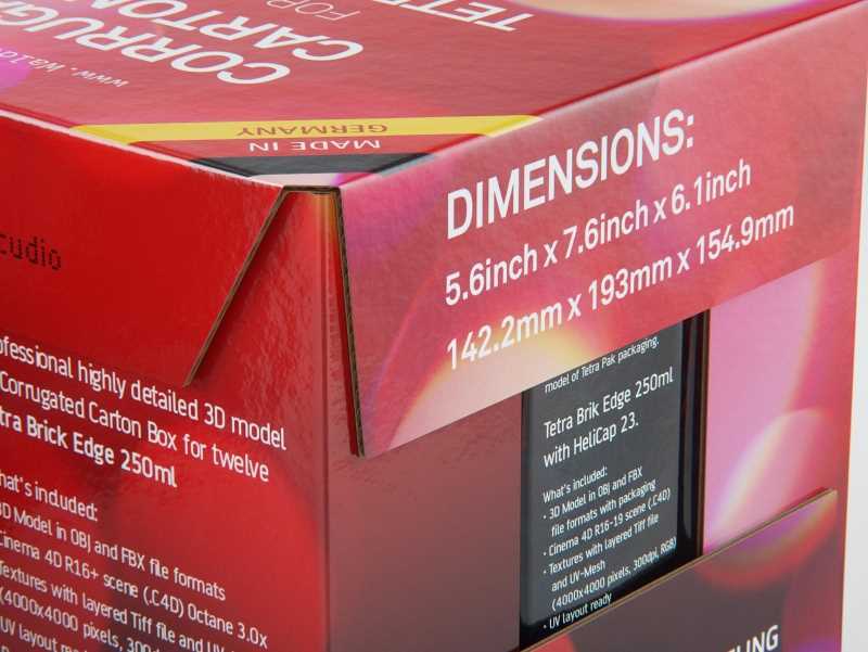 Packaging 3D model of Corrugated Cardboard Box for x12 Tetra Brick Edge 250ml