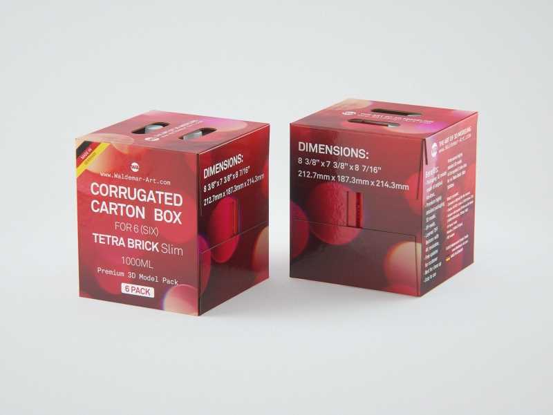 Premium Packaging 3D Model of corrugated cardboard box for 6x1000ml Tetra Brick Slim